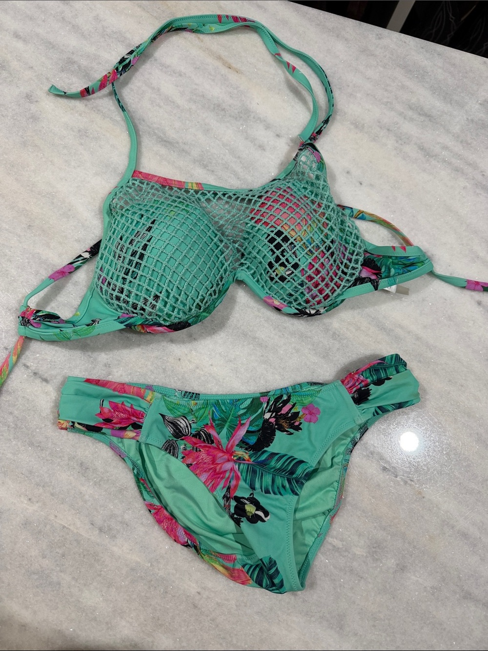Shade & Shore Mint Green Tropical Floral Bikini Set